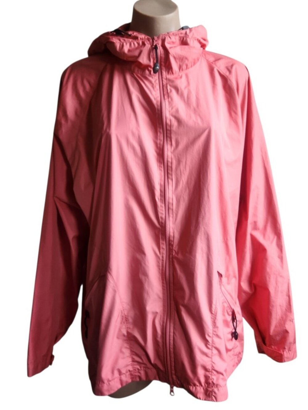 Woolrich Womens XL Geranium Pink Full Zip Hooded Windbreaker Jacket 15050